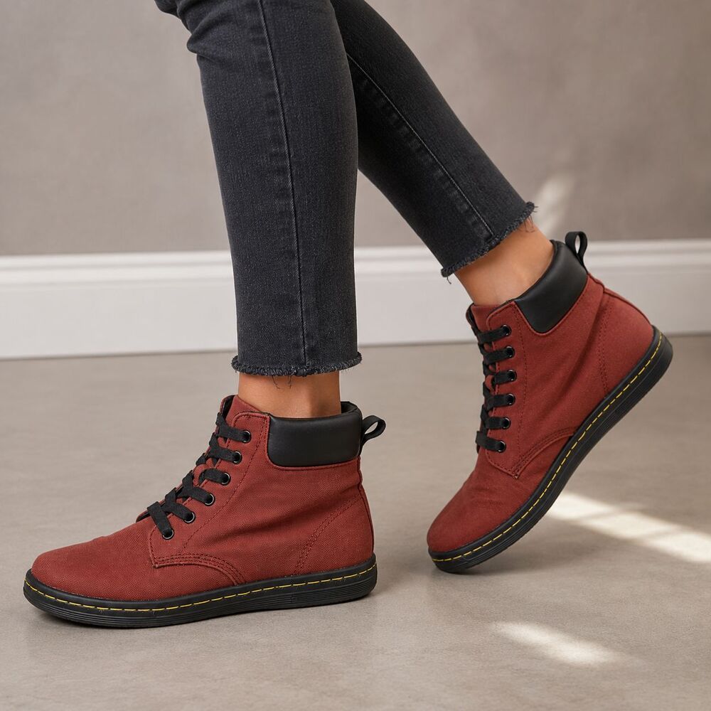 Dr. Martens Maelly Lite Canvas Boots Oxblood Burgundy Ankle Lace Up Women's 8